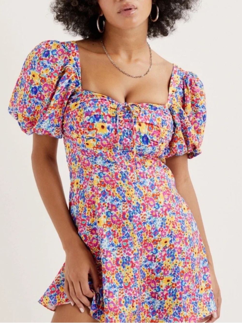 NWOT For Love & Lemons Sasha Mini Dress Blue Dizzy Floral Size S